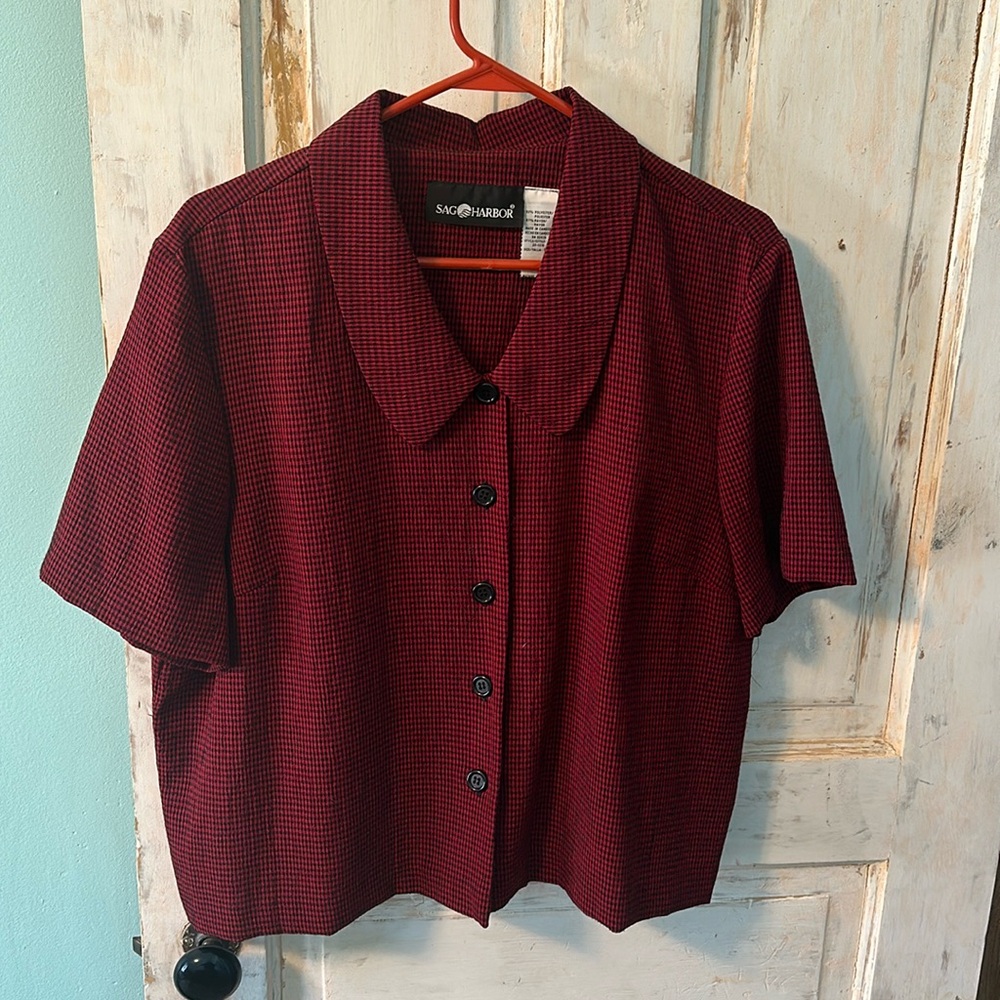 Cute Peter Pan collar red and black check dress blouse